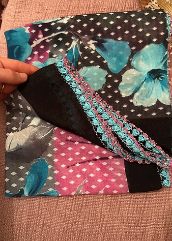 Dantel Detaylı Çok Renkli Bohem Kadın yazma - Görsel 2