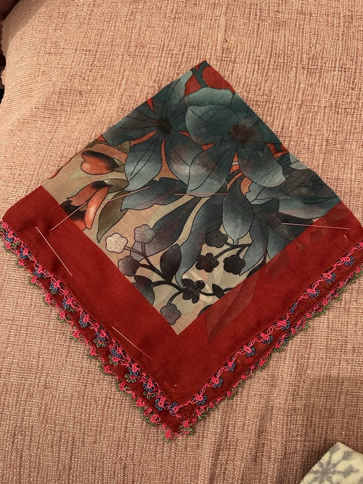 Bordo Dantel Detaylı Bohem Kadın yazma - Görsel 2