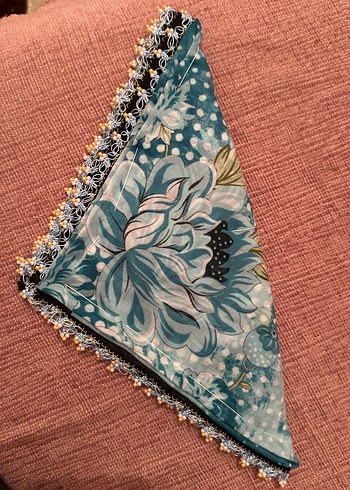 Boncuk İşlemeli Turkuaz Bohem Kadın yazma - Görsel 2