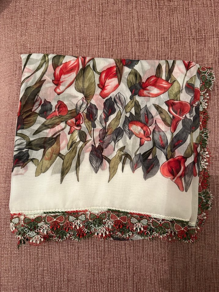 Dantel Kenarlı Bohem Çok Renkli Kadın yazma - Görsel 2