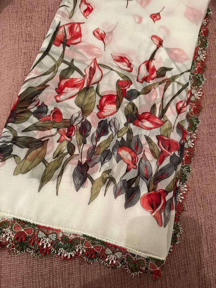 Dantel Kenarlı Bohem Çok Renkli Kadın yazma - Görsel 3