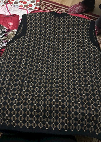 Düğmeli Desenli Siyah Kadın Yelek - Görsel 2