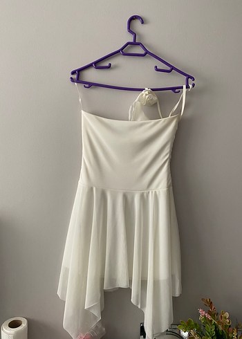 Beyaz Straplez Elbise - Görsel 2