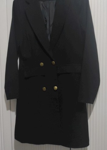 Düğmeli Siyah Uzun Kadın Blazer Ceket