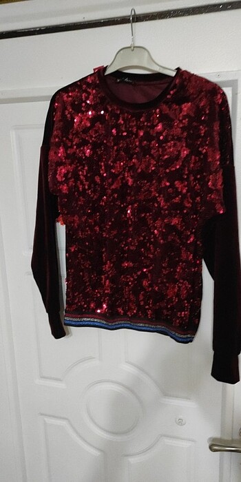 m Beden bordo Renk Pullu sweatshirt