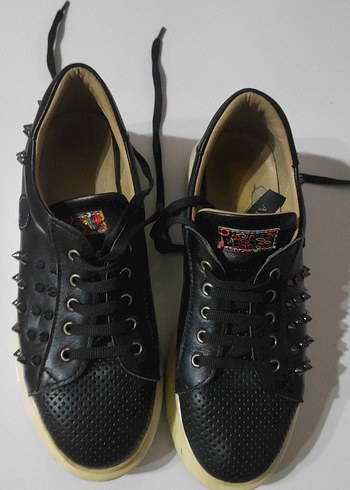 Perçinli Deri Rock Punk Kadın Spor Ayakkabı - Görsel 5