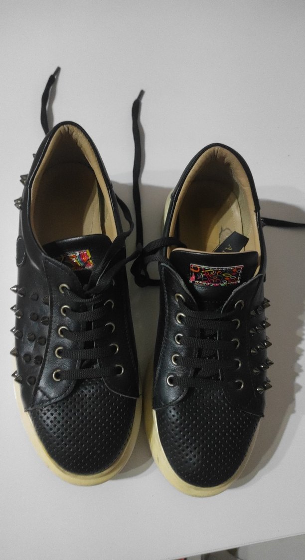 Perçinli Deri Rock Punk Kadın Spor Ayakkabı - Görsel 5