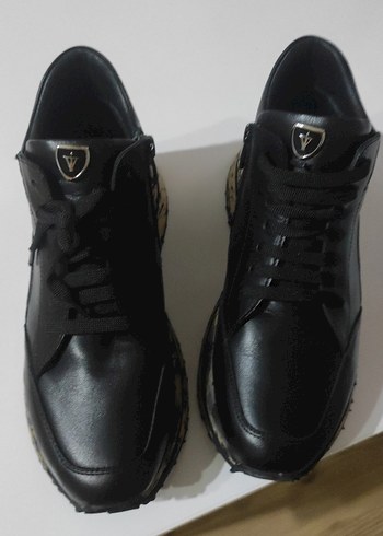 Siyah gerçek deri Topuklu Kadın Spor Ayakkabı - Görsel 4