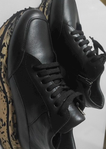 Siyah gerçek deri Topuklu Kadın Spor Ayakkabı - Görsel 2