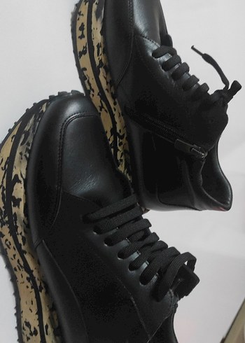 Siyah gerçek deri Topuklu Kadın Spor Ayakkabı - Görsel 3