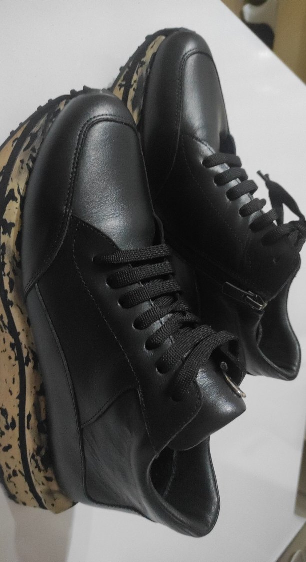 Siyah gerçek deri Topuklu Kadın Spor Ayakkabı - Görsel 2