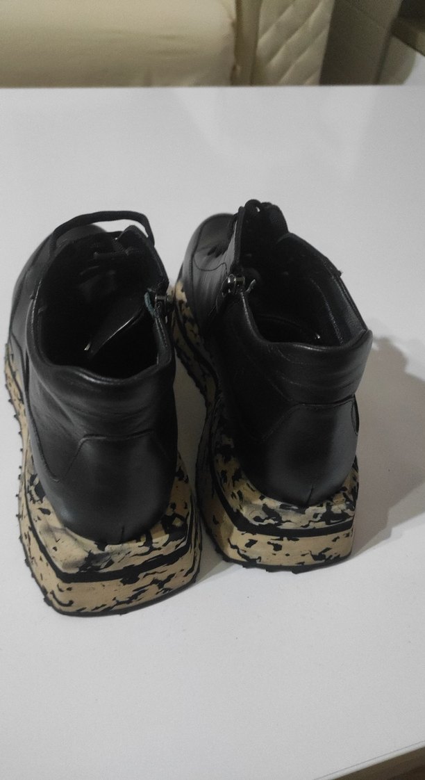 Siyah gerçek deri Topuklu Kadın Spor Ayakkabı - Görsel 5