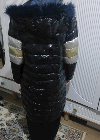 Lacivert Uzun Kadın Kışlık Ceket - Görsel 5