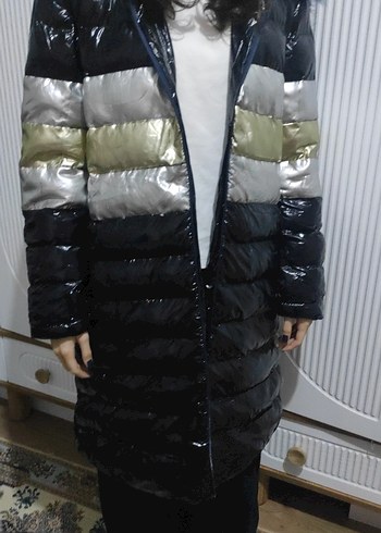 Lacivert Uzun Kadın Kışlık Ceket - Görsel 4