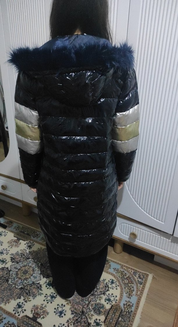 Lacivert Uzun Kadın Kışlık Ceket - Görsel 5