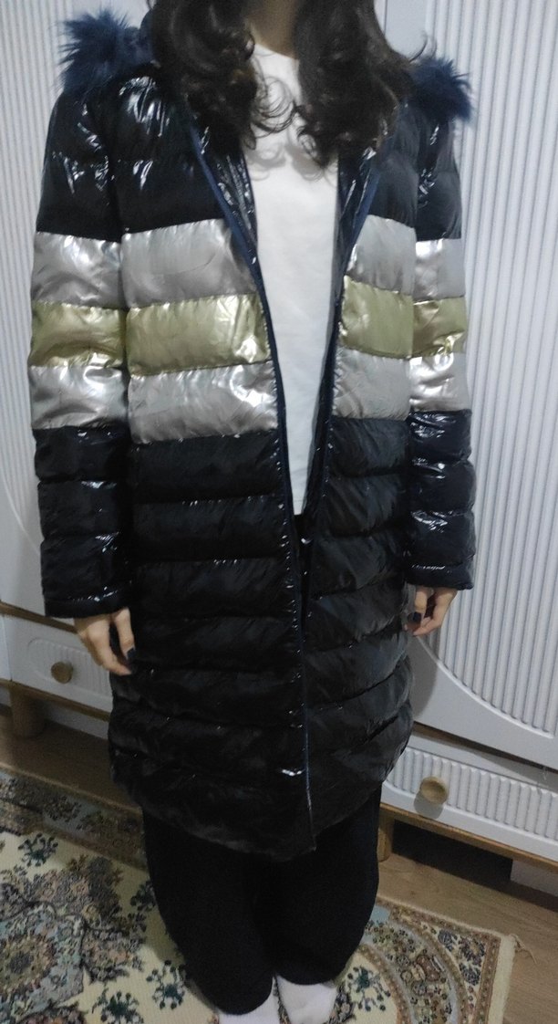 Lacivert Uzun Kadın Kışlık Ceket - Görsel 4