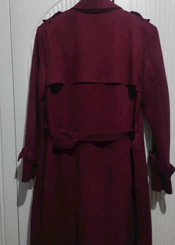 Bordo Kadın Süet Kuşaklı Uzun Trençkot - Görsel 4