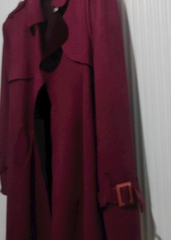 Bordo Kadın Süet Kuşaklı Uzun Trençkot - Görsel 5