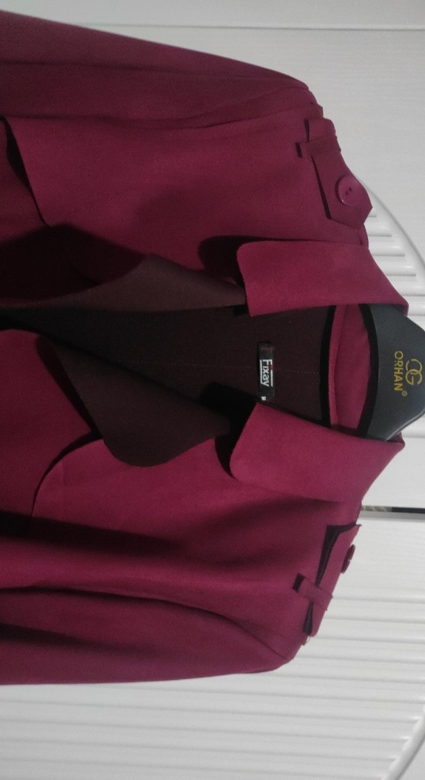 Bordo Kadın Süet Kuşaklı Uzun Trençkot - Görsel 2