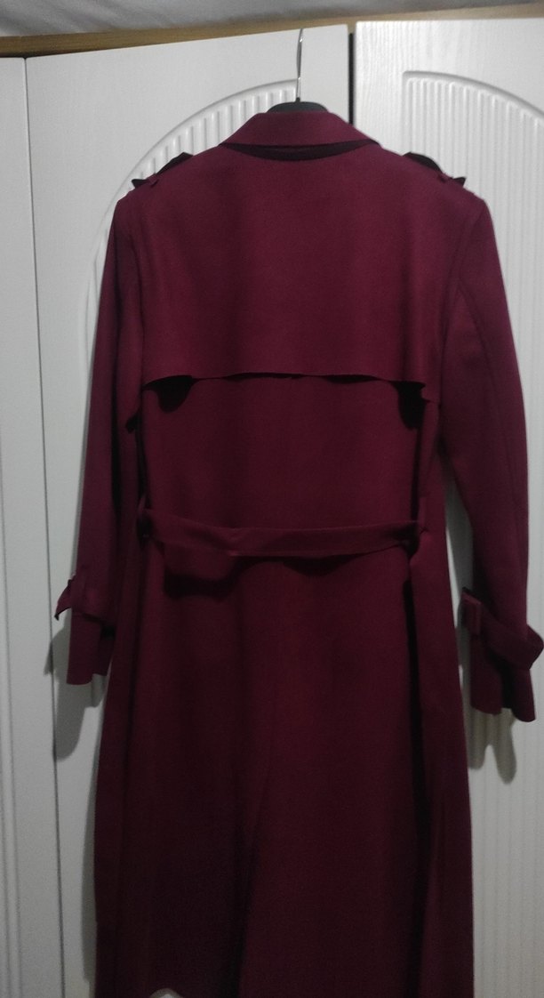 Bordo Kadın Süet Kuşaklı Uzun Trençkot - Görsel 4