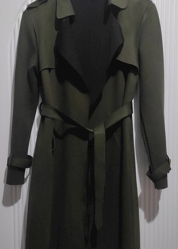 Kadın Haki Uzun Süet Trençkot - Görsel 3