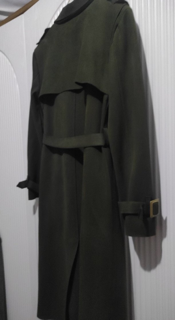 Kadın Haki Uzun Süet Trençkot - Görsel 5