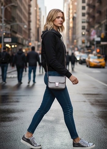 Gri Metalik Kadın Dolgu Topuklu Spor Ayakkabı - Görsel 3