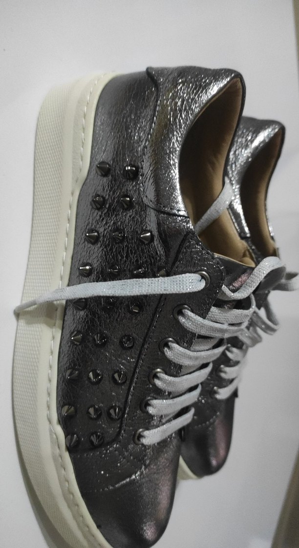 Gri Metalik Kadın Dolgu Topuklu Spor Ayakkabı - Görsel 5