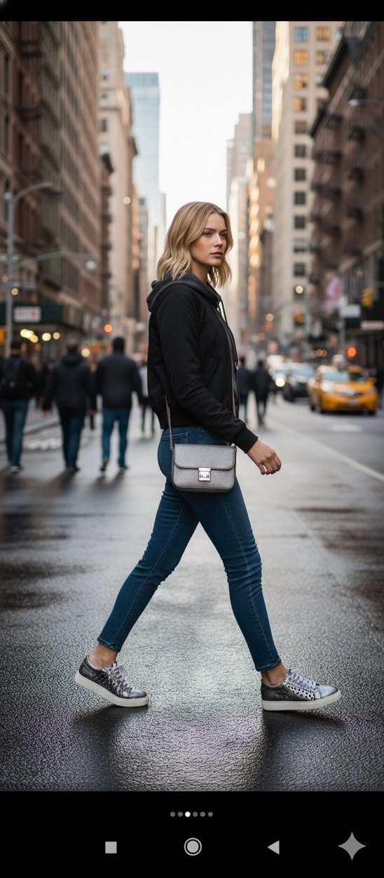 Gri Metalik Kadın Dolgu Topuklu Spor Ayakkabı - Görsel 3