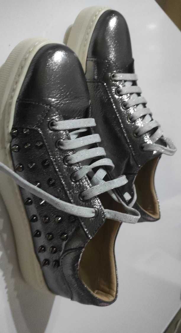 Gri Metalik Kadın Dolgu Topuklu Spor Ayakkabı - Görsel 4