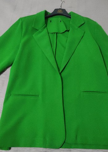Uzun Yeşil Kadın Blazer Ceket - Görsel 5