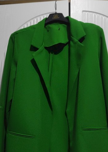 Uzun Yeşil Kadın Blazer Ceket - Görsel 2