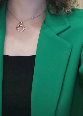 Uzun Yeşil Kadın Blazer Ceket - Görsel 6