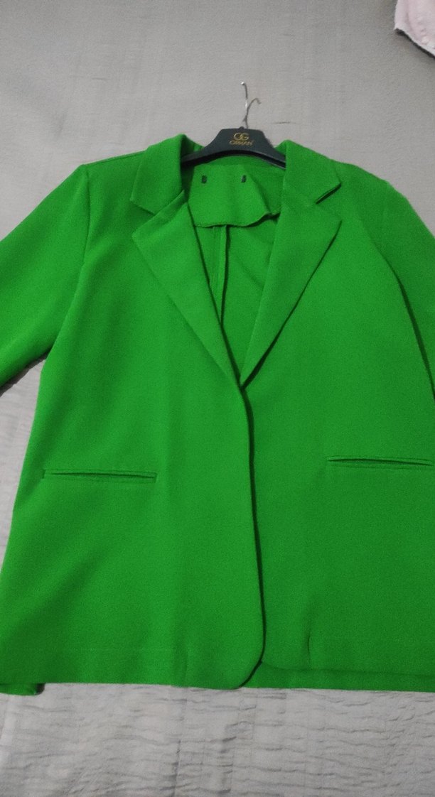 Uzun Yeşil Kadın Blazer Ceket - Görsel 5