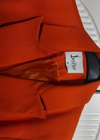 Turuncu Kadın Düğmeli Midi Blazer Ceket - Görsel 3