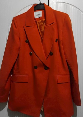 Turuncu Kadın Düğmeli Midi Blazer Ceket - Görsel 2