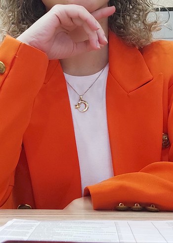 Turuncu Kadın Düğmeli Midi Blazer Ceket - Görsel 6