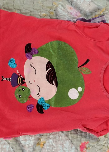 Renkli Kız Çocuk Kısa Kollu Pamuk Tişört - Görsel 4