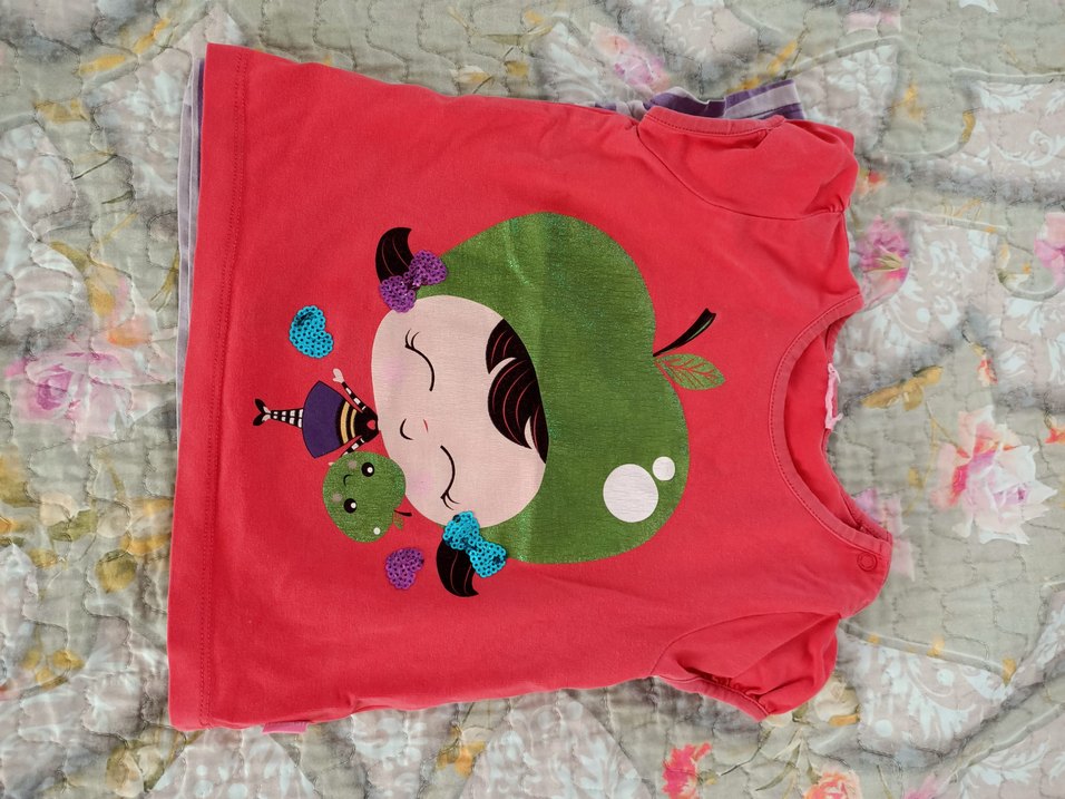 Renkli Kız Çocuk Kısa Kollu Pamuk Tişört - Görsel 4