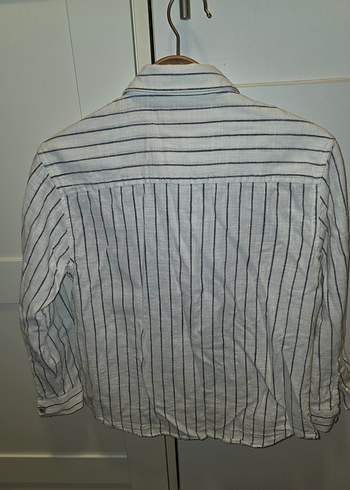 Düğmeli Çizgili Keten görünümlü pamuk Erkek Gömlek 9 10 yaş - Görsel 4