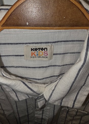 Düğmeli Çizgili Keten görünümlü pamuk Erkek Gömlek 9 10 yaş - Görsel 3