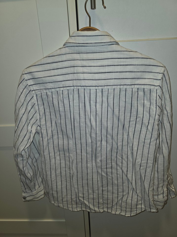 Düğmeli Çizgili Keten görünümlü pamuk Erkek Gömlek 9 10 yaş - Görsel 4