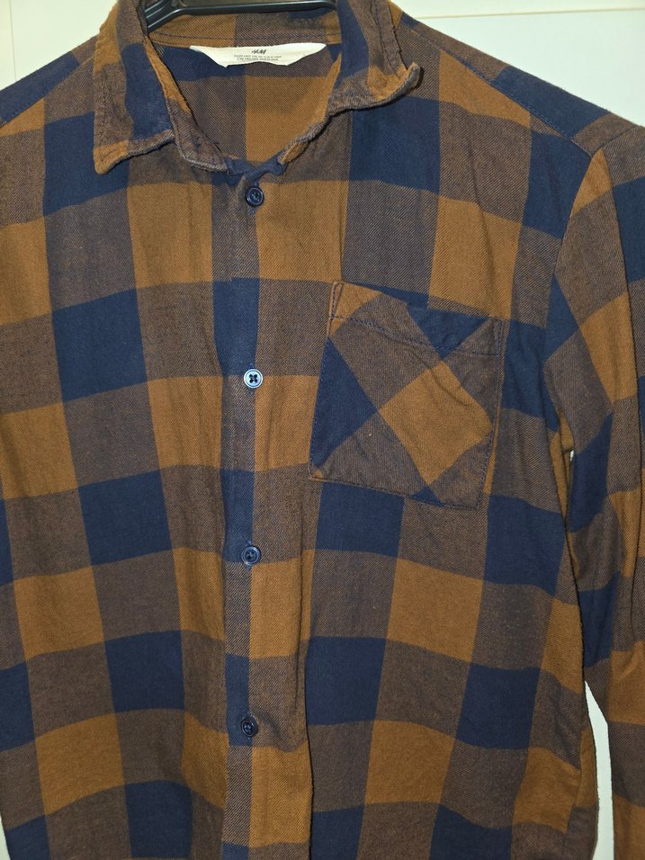 Erkek Çocuk Kahverengi Kareli Uzun Kollu pamuk Gömlek - Görsel 2