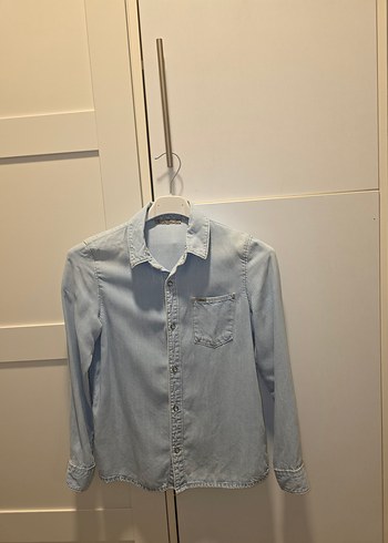 Düğmeli Açık Mavi Denim çocuk Gömlek - Görsel 2