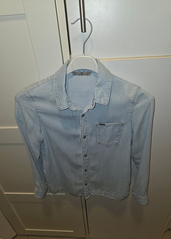 Düğmeli Açık Mavi Denim çocuk Gömlek - Görsel 3