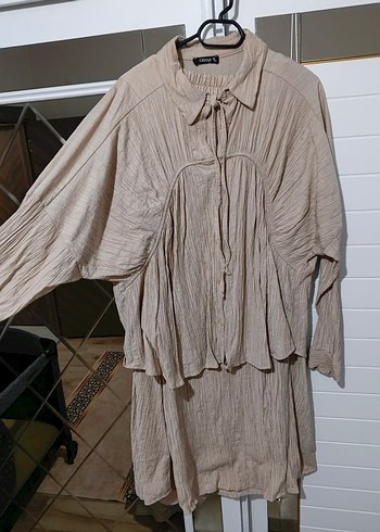 Bej Uzun Kollu Piliseli Kadın etekli ikili takim - Görsel 2