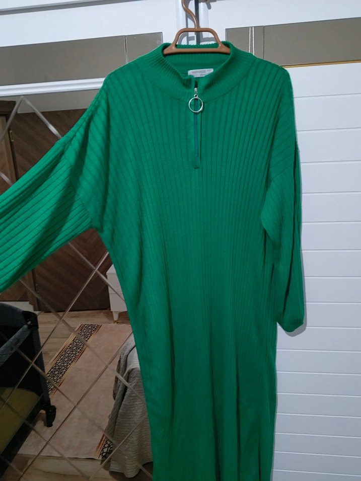 Yeşil Triko Uzun Kollu Uzun Elbise - Görsel 2