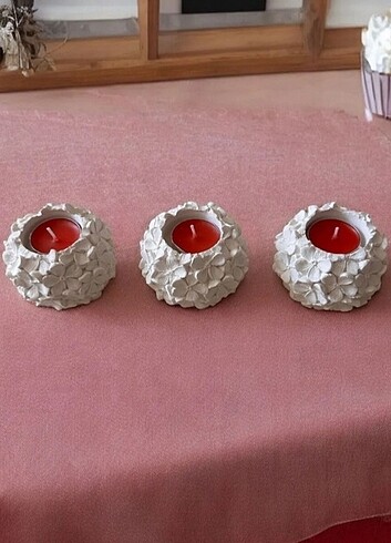 Beden 3 adet çiçek desenli tealight Mumluk