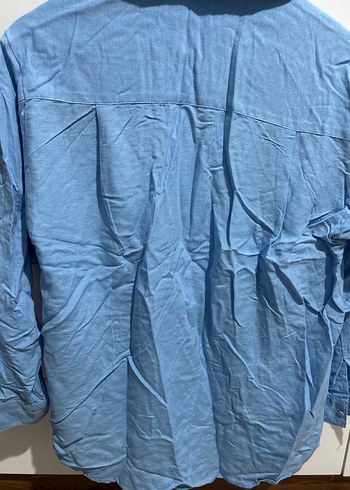 Stradivarius pamuk/keten karışımlı mavi gömlek - Görsel 2