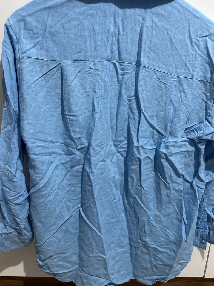 Stradivarius pamuk/keten karışımlı mavi gömlek - Görsel 2